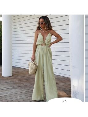 NWT Vici x Summer of Diane Green Cutout Wide-Leg Jumpsuit